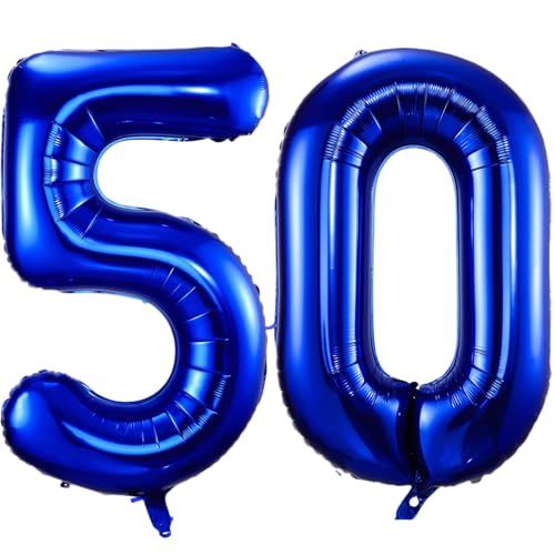 Luftballon mit Zahl 50, marineblau, 101,6 cm, selbstaufblasende Folienballons, Zahl 50, marineblauer Ballon zum 50. Geburtstag, Jahrestag, Party-Dekorationen Luftballon mit Zahl 50, marineblau, 101,6 cm, selbstaufblasende Folienballons, Zahl 50, marineblauer Ballon zum 50. Geburtstag, Jahrestag, Party-Dekorationen von VUCDXOP