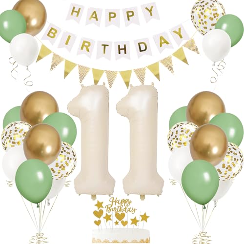 11. Geburtstag Deko Beige, Luftballon 11. Creme , Weiß Creme Folienballon 11 , Mädchen 11 jahre Luftballon deko Sandweiß , Zahl 11 Helium Luftballons Salbeigrün Weiß Ballons für Geburtstag Party Deko von VUCDXOP