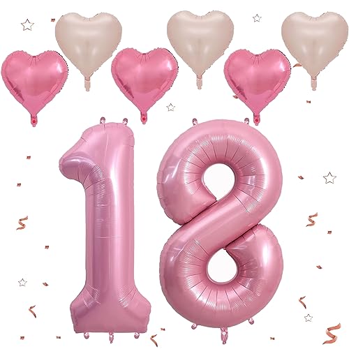 Rosa Luftballon 18, XXL Riesige Geburtstag Ballon 18, 40" - 101cm Ballon Zahl Deko Folienballon Zahlen 1 & 8, Geburtstagsdeko Jubiläum Party Deko, Fliegt mit Helium (Nummer 18/81) von VUCDXOP