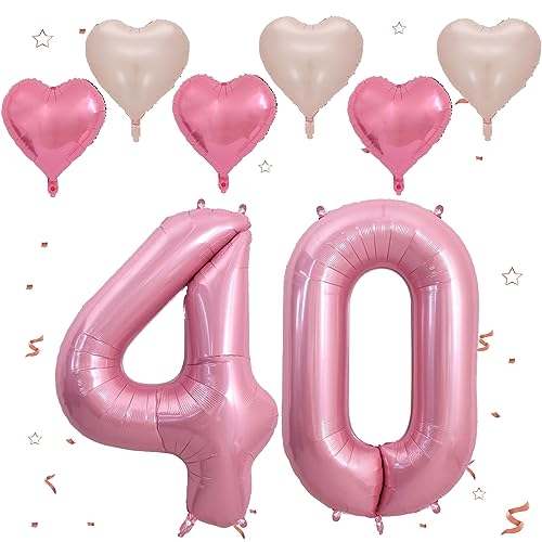 Rosa Luftballon 40, XXL Riesige Geburtstag Ballon 40, 40" - 101cm Ballon Zahl Deko Folienballon Zahlen 0 & 4, Geburtstagsdeko Jubiläum Party Deko, Fliegt mit Helium (Nummer 40) von VUCDXOP