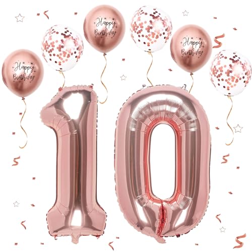 VUCDXOP Roségold Luftballon 10, XXL Riesige Geburtstag Ballon 10, 40" - 101cm Ballon Zahl Deko Folienballon Zahlen 1 & 0, Geburtstagsdeko Jubiläum Party Deko, Fliegt mit Helium (Nummer 10) von VUCDXOP