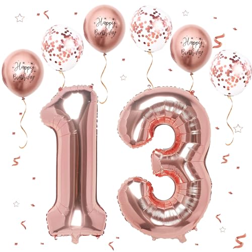 VUCDXOP Roségold Luftballon 13, XXL Riesige Geburtstag Ballon 13, 40" - 101cm Ballon Zahl Deko Folienballon Zahlen 1 & 3, Geburtstagsdeko Jubiläum Party Deko, Fliegt mit Helium (Nummer 13/31) von VUCDXOP