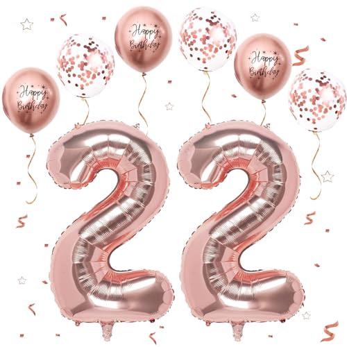 Roségold Luftballon 22, XXL Riesige Geburtstag Ballon 22, 40" - 101cm Ballon Zahl Deko Folienballon Zahlen 2, Geburtstagsdeko Jubiläum Party Deko, Fliegt mit Helium (Nummer 22) von VUCDXOP
