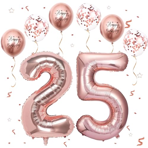VUCDXOP Roségold Luftballon 25, XXL Riesige Geburtstag Ballon 52, 40" - 101cm Ballon Zahl Deko Folienballon Zahlen 5 & 2, Geburtstagsdeko Jubiläum Party Deko, Fliegt mit Helium (Nummer 25/52) von VUCDXOP