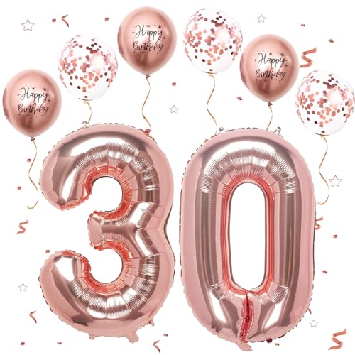 VUCDXOP Roségold Luftballon 30, XXL Riesige Geburtstag Ballon 30, 40" - 101cm Ballon Zahl Deko Folienballon Zahlen 0 & 3, Geburtstagsdeko Jubiläum Party Deko, Fliegt mit Helium (Nummer 30) von VUCDXOP