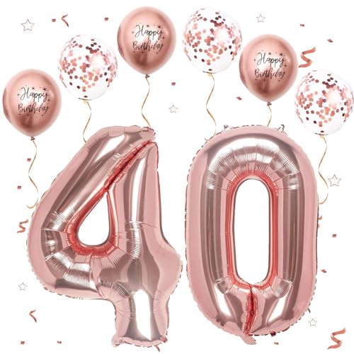 Roségold Luftballon 40, XXL Riesige Geburtstag Ballon 40, 40" - 101cm Ballon Zahl Deko Folienballon Zahlen 0 & 4, Geburtstagsdeko Jubiläum Party Deko, Fliegt mit Helium (Nummer 40) von VUCDXOP