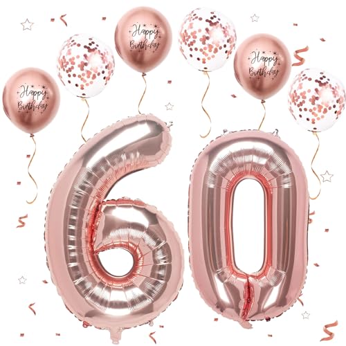 VUCDXOP Roségold Luftballon 60, XXL Riesige Geburtstag Ballon 60, 40" - 101cm Ballon Zahl Deko Folienballon Zahlen 0 & 6, Geburtstagsdeko Jubiläum Party Deko, Fliegt mit Helium (Nummer 60) von VUCDXOP