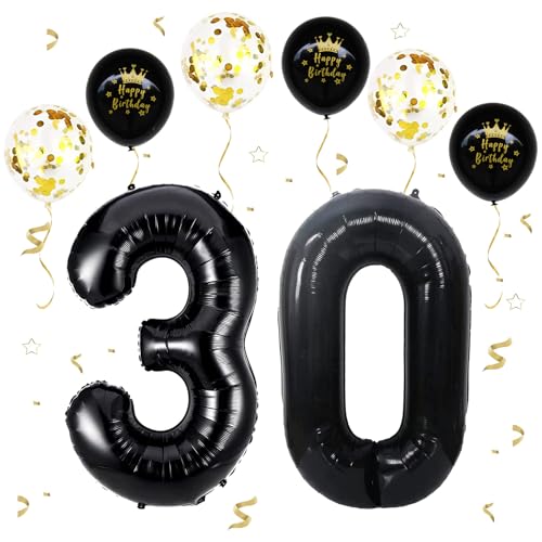 Schwarz Luftballon 30, XXL Riesige Geburtstag Ballon 30, 40" - 101cm Ballon Zahl Deko Folienballon Zahlen 0 & 3, Geburtstagsdeko Jubiläum Party Deko, Fliegt mit Helium (Nummer 30) von VUCDXOP