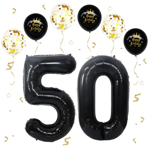 VUCDXOP Schwarz Luftballon 50, XXL Riesige Geburtstag Ballon 50, 40" - 101cm Ballon Zahl Deko Folienballon Zahlen 0 & 5, Geburtstagsdeko Jubiläum Party Deko, Fliegt mit Helium (Nummer 50) von VUCDXOP