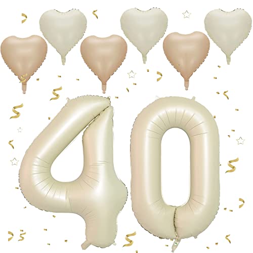 VUCDXOP Cremefarbe Luftballon 40, XXL Riesige Geburtstag Ballon 40, 40" - 101cm Ballon Zahl Deko Folienballon Zahlen 0 & 4, Geburtstagsdeko Jubiläum Party Deko, Fliegt mit Helium (Nummer 40) von VUCDXOP