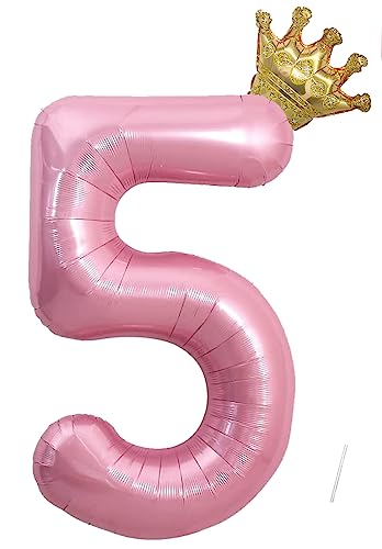 Geburtstag Folienballon Zahl 5 Mit Krone, 101 cm Rosa Luftballons, Helium Ballon, Mädchen Geburtstag Luftballon Deko Hochzeit Jubiläum Fest Party Dekoration - Fliegt Mit Helium von VUCDXOP