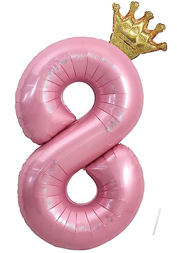Geburtstag Folienballon Zahl 8 mit Krone, 101 cm Rosa Luftballons Zahl 8, Helium Ballon Zahl 8, Mädchen Geburtstag Luftballon Deko Hochzeit Jubiläum Fest Party Dekoration - Fliegt mit Helium von VUCDXOP