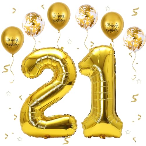 VUCDXOP Gold Luftballon 21, XXL Riesige Geburtstag Ballon 12, 40" - 101cm Ballon Zahl Deko Folienballon Zahlen 1 & 2, Geburtstagsdeko Jubiläum Party Deko, Fliegt mit Helium (Nummer 21/12) von VUCDXOP
