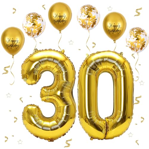 VUCDXOP Gold Luftballon 30, XXL Riesige Geburtstag Ballon 30, 40" - 101cm Ballon Zahl Deko Folienballon Zahlen 0 & 3, Geburtstagsdeko Jubiläum Party Deko, Fliegt mit Helium (Nummer 30) von VUCDXOP