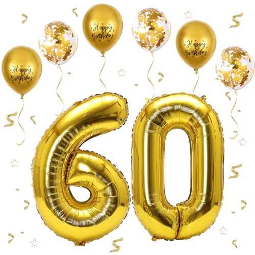 VUCDXOP Gold Luftballon 60, XXL Riesige Geburtstag Ballon 60, 40" - 101cm Ballon Zahl Deko Folienballon Zahlen 0 & 6, Geburtstagsdeko Jubiläum Party Deko, Fliegt mit Helium (Nummer 60) von VUCDXOP