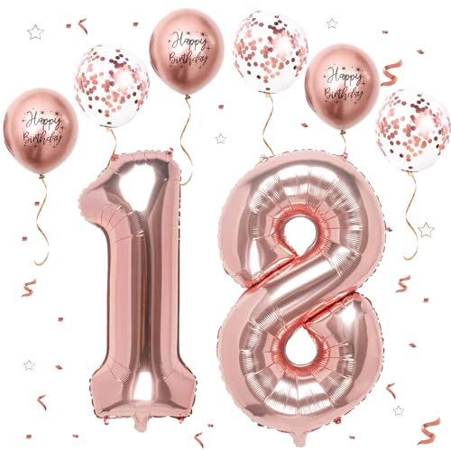 VUCDXOP Roségold Luftballon 18, XXL Riesige Geburtstag Ballon 18, 40" - 101cm Ballon Zahl Deko Folienballon Zahlen 1 & 8, Geburtstagsdeko Jubiläum Party Deko, Fliegt mit Helium (Nummer 18/81) von VUCDXOP