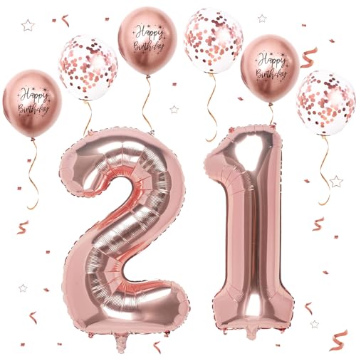 VUCDXOP Roségold Luftballon 21, XXL Riesige Geburtstag Ballon 12, 40" - 101cm Ballon Zahl Deko Folienballon Zahlen 1 & 2, Geburtstagsdeko Jubiläum Party Deko, Fliegt mit Helium (Nummer 21/12) von VUCDXOP