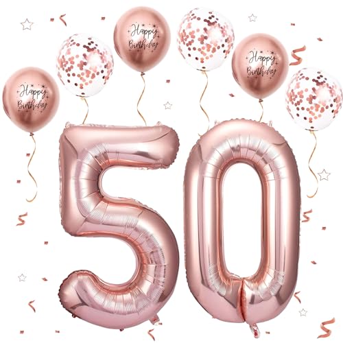 VUCDXOP Roségold Luftballon 50, XXL Riesige Geburtstag Ballon 50, 40" - 101cm Ballon Zahl Deko Folienballon Zahlen 0 & 5, Geburtstagsdeko Jubiläum Party Deko, Fliegt mit Helium (Nummer 50) von VUCDXOP