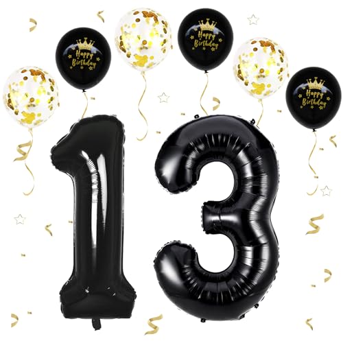 VUCDXOP Schwarz Luftballon 13, XXL Riesige Geburtstag Ballon 13, 40" - 101cm Ballon Zahl Deko Folienballon Zahlen 1 & 3, Geburtstagsdeko Jubiläum Party Deko, Fliegt mit Helium (Nummer 13/31) von VUCDXOP