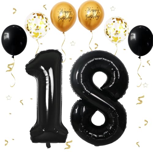 Schwarz Luftballon 18, XXL Riesige Geburtstag Ballon 18, 40" - 101cm Ballon Zahl Deko Folienballon Zahlen 1 & 8, Geburtstagsdeko Jubiläum Party Deko, Fliegt mit Helium (Nummer 18/81) von VUCDXOP