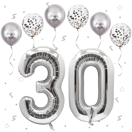 VUCDXOP Silber Luftballon 30, XXL Riesige Geburtstag Ballon 30, 40" - 101cm Ballon Zahl Deko Folienballon Zahlen 0 & 3, Geburtstagsdeko Jubiläum Party Deko, Fliegt mit Helium (Nummer 30) von VUCDXOP