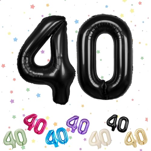 Zahlenballon 40, Schwarz 40 Zahlenballons, Helium-Folie, 101,6 cm, Luftballons Zahl 40, 40. Geburtstag, Zahlenballon 40, digitale Luftballons für 40. Geburtstag, Jahrestag, Party-Dekorationen von VUCDXOP