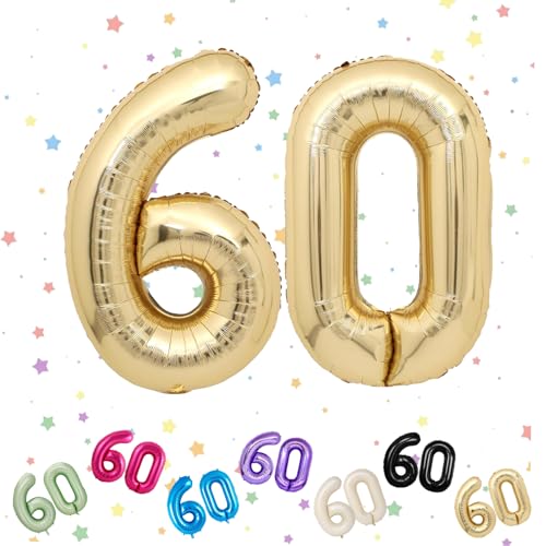 Zahlenballon 60, Hellgold, 60 Zahlenballons, Helium-Folie, 101,6 cm, Luftballons Zahl 60, 60. Geburtstag, digitale Luftballons für 60. Geburtstag, Jahrestag, Party-Dekorationen von VUCDXOP