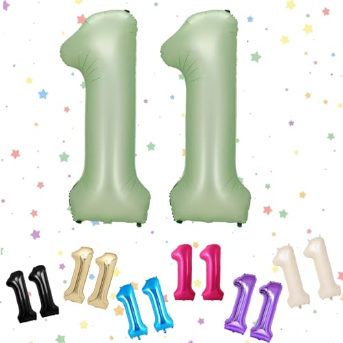 Zahlenballons in Salbeigrün mit 11 Zahlen, Zahl 11, Helium-Folie, 101,6 cm, Ballon Zahl 11, digitale Luftballons für 11. Geburtstag, Jahrestag, Party-Dekorationen von VUCDXOP