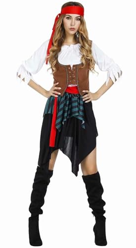 VUEHVO Piratenkostüm für Damen, Halloween, Erwachsene, Piratenkleid, Rock, Freibeuter, lustig, Cosplay, Party, Braun, Größe XS VUEHVO Piratenkostüm für Damen, Halloween, Erwachsene, Piratenkleid, Rock, Freibeuter, lustig, Cosplay, Party, Braun, Größe XS von VUEHVO