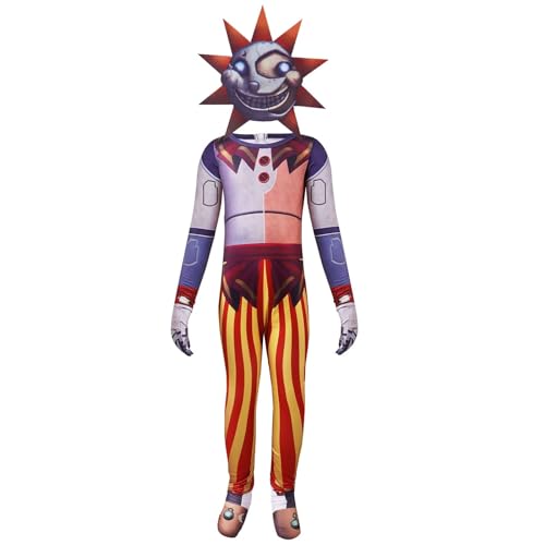 VUEHVO Sundrop Moondrop FNAF Cosplay-Kostüm, FNAF, Sicherheitsbruch, Spiel, Monster-Boss, Clown, Overall, Halloween, Karneval, Party-Outfit (Typ a, 160) von VUEHVO