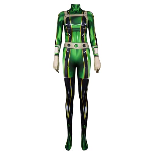 VUEHVO Uraraka Asui Tsuyu Ochakra Asui Tsuyu Cosplay Kostüm My Hero Academia Battle Uniform Kleid für Halloween Party Kleid für Kinder und Erwachsene (Asui Tsuyu, 130) von VUEHVO