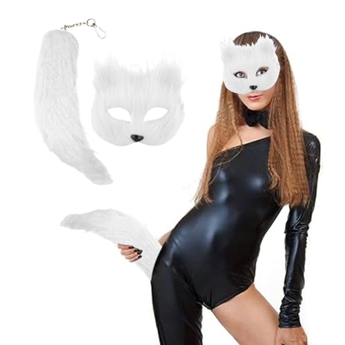 Halloween Erwachsene Plüsch Halbgesichtsschutz mit Schwanz Schlüsselanhänger, Tier Kunstfell Maske Set, Halbgesichtssimulation für Männer/Frauen, Halloween Kostüm Zubehör für Cosplay, Make-up Tanz Halloween Erwachsene Plüsch Halbgesichtsschutz mit Schwanz Schlüsselanhänger, Tier Kunstfell Maske Set, Halbgesichtssimulation für Männer/Frauen, Halloween Kostüm Zubehör für Cosplay, Make-up Tanz von VUKHWX