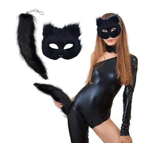 Halloween Erwachsene Plüsch Halbgesichtsschutz mit Schwanz Schlüsselanhänger, Tier Kunstfell Maske Set, Halbgesichtssimulation für Männer/Frauen, Halloween Kostüm Zubehör für Cosplay, Make-up Tanz Halloween Erwachsene Plüsch Halbgesichtsschutz mit Schwanz Schlüsselanhänger, Tier Kunstfell Maske Set, Halbgesichtssimulation für Männer/Frauen, Halloween Kostüm Zubehör für Cosplay, Make-up Tanz von VUKHWX