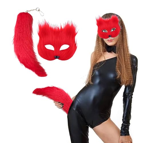 Halloween Erwachsene Plüsch Halbgesichtsschutz mit Schwanz Schlüsselanhänger, Tier Kunstpelz Maske Set, Halbgesichtssimulation für Männer/Frauen, Halloween Kostüm Zubehör für Cosplay, Make-up Tanz Halloween Erwachsene Plüsch Halbgesichtsschutz mit Schwanz Schlüsselanhänger, Tier Kunstpelz Maske Set, Halbgesichtssimulation für Männer/Frauen, Halloween Kostüm Zubehör für Cosplay, Make-up Tanz von VUKHWX