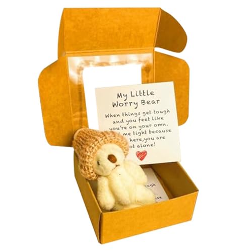 VUKHWX Kleiner Bär in Box, Handgefertigter Mini-Plüschbär in Box mit Mini-Plüsch, mit inspirierender Karte, Beileidsgeschenk für Weihnachten und Valentinstag & Muttertag, Schreibtischzubehör (B) von VUKHWX