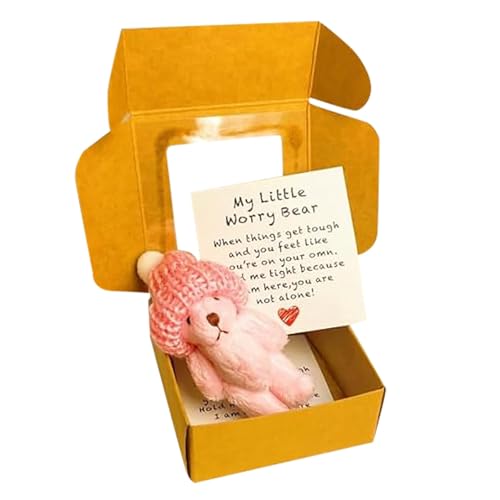 VUKHWX Kleiner Bär in Box, Handgefertigter Mini-Plüschbär in Box mit Mini-Plüsch, mit inspirierender Karte, Beileidsgeschenk für Weihnachten und Valentinstag & Muttertag, Schreibtischzubehör (A1) von VUKHWX