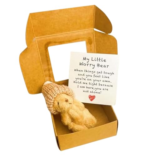 VUKHWX Kleiner Bär in Box, Handgefertigter Mini-Plüschbär in Box mit Mini-Plüsch, mit inspirierender Karte, Beileidsgeschenk für Weihnachten und Valentinstag & Muttertag, Schreibtischzubehör (C) von VUKHWX
