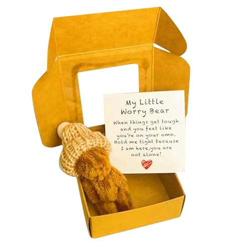 VUKHWX Kleiner Bär in Box, Handgefertigter Mini-Plüschbär in Box mit Mini-Plüsch, mit inspirierender Karte, Beileidsgeschenk für Weihnachten und Valentinstag & Muttertag, Schreibtischzubehör (D) von VUKHWX
