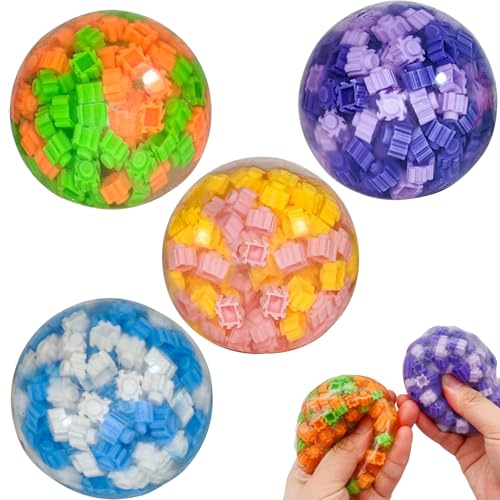 Anti Stressbälle, 4 Stück Stress Squeeze Ball Kunststoff-Baustein Squishy Toy, Quietschen Stressball Antistressbälle, Sensorische Erwachsene Stressabbau Squeeze Spielzeug für Stress Angstabbau Beruhig von VUL