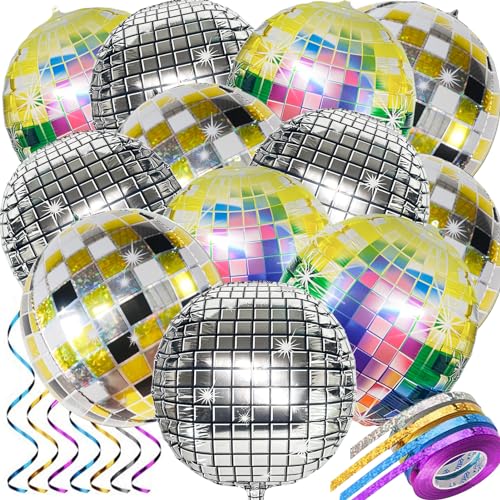 Disco Luftballon, 12 Stück Disco Folienballons mit 4 Rollen farbigen Bandes, 22 Zoll Mehrfarbige 4D Deko Disco Party Ballons, Metall Spiegel Luftballon 70er 80er Jahre Retro Party Deko Disco Luftballon, 12 Stück Disco Folienballons mit 4 Rollen farbigen Bandes, 22 Zoll Mehrfarbige 4D Deko Disco Party Ballons, Metall Spiegel Luftballon 70er 80er Jahre Retro Party Deko von VUL