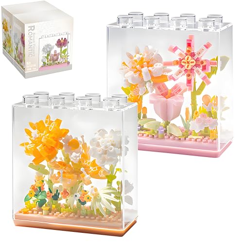 VUL Blumen Bausteine Set, 2 Stück 318+306 Teile Blumen Mini Klemmbausteine mit Schutzhülle, Bauspielzeug Sets Klemmbausteine Künstliche Blumen Unsterblicher Blumenstrauß für 6+Jahre (Orange+Rosa) VUL Blumen Bausteine Set, 2 Stück 318+306 Teile Blumen Mini Klemmbausteine mit Schutzhülle, Bauspielzeug Sets Klemmbausteine Künstliche Blumen Unsterblicher Blumenstrauß für 6+Jahre (Orange+Rosa) von VUL