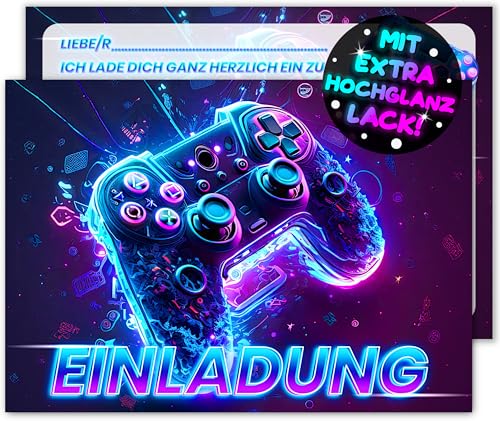 12x Gaming EINLADUNGSKARTEN KINDERGEBURTSTAG Junge Mädchen - die Gamer PARTY Karten sind die Gamer EINLADUNG für Jungen Mädchen Kinder GEBURTSTAG Einladung VIDEOSPIEL Game-Controller SPIELEABEND von VULAVA