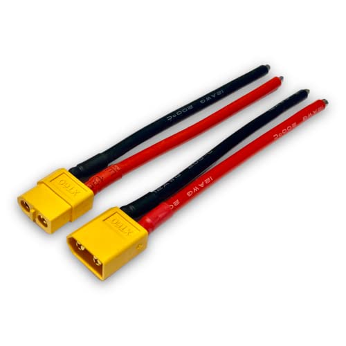 VUNIVERSUM 1 Paar (2 Stück) Original XT60 Goldstecker Male Female Stecker Buchse inkl. 10cm 12AWG 3.31mm² Litze Kabel Lipo Akku Adapterkabel Mr. Stecker Modellbau® von VUNIVERSUM