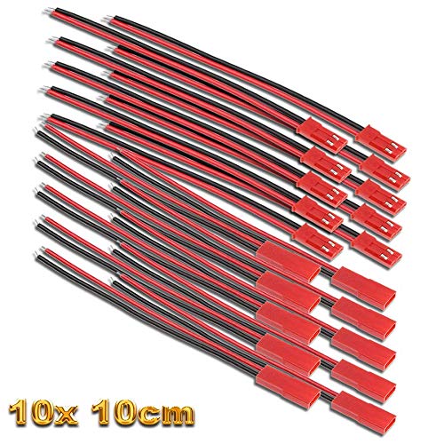 VUNIVERSUM 10 Paar (20 Stück) 2Pin Premium Original JST BEC LED Stecker Buchse Male Female inkl. 10cm 20AWG Silikonkabel RC Lipo Akku von VUNIVERSUM