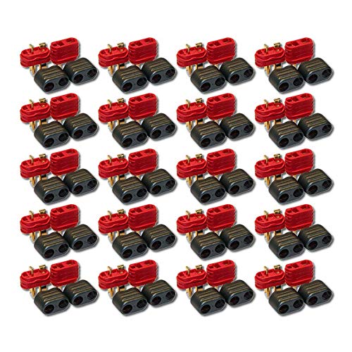 25 Paar (50 Stück) Original Amass Premium T-Dean T-Stecker Dean Goldstecker Stecker Buchse Male Female mit Kabel Schutzkappen Verpolsicher Hochstromstecker für Lipo Akku Mr.Stecker Modellbau® von VUNIVERSUM