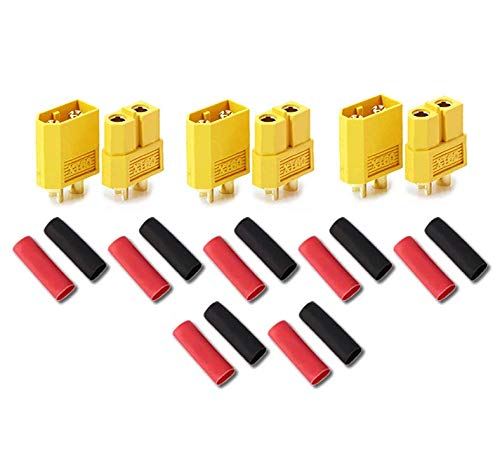 3 Paar (6 Stück) Original Premium XT60 Goldstecker Stecker Buchse Male Female 2Pin Verpolsicher Hochstromstecker inkl. Schrumpfschlauch Rot Schwarz für Lipo Akku RC 60A Gelb von Mr. Stecker Modellbau® von VUNIVERSUM