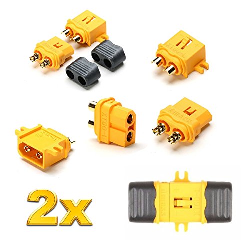 Original Amass Premium XT60L XT60 Goldstecker Stecker Buchse Male Female inkl. Schutzkappen 2Pin Verpolsicher Hochstromstecker für Lipo Akku RC 60A Gelb von Mr. Stecker Modellbau® (2x Paar) von VUNIVERSUM