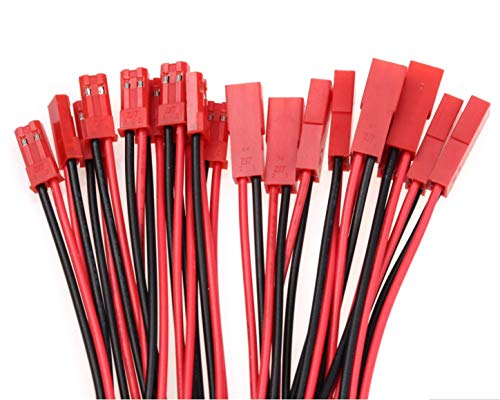 VUNIVERSUM 10 Paar (20 Stück) 20cm Original Premium JST BEC LED 2Pin Adapterkabel Stecker Buchse Male Female 20AWG Silikon Kabel Enden 3mm verzinnt RC Modellbau DIY von VUNIVERSUM
