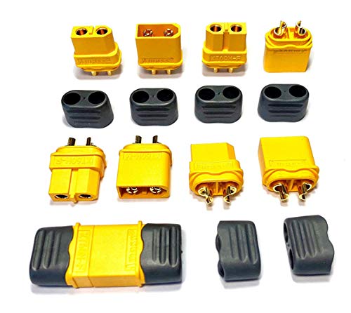 VUNIVERSUM 10 Paar (20 Stück) Premium Amass XT60H XT60 Goldstecker Steckverbinder Stecker Buchse Male Female inkl. Kabel Schutzkappen Verpolsicher Hochstromstecker für Lipo Akku RC 60A Gelb Modellbau von VUNIVERSUM