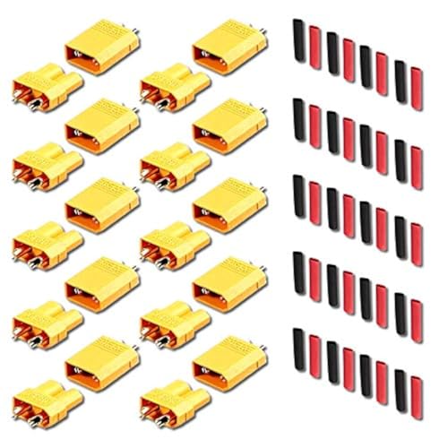 VUNIVERSUM 10 Paar 20 Stück Original XT30 Goldstecker Stecker Buchse Männlich Weiblich Rundstecker Male Female Verpolsicher Steckverbinder Netzstecker mit Schrumpfschlauch für Lipo Akku Modellbau von VUNIVERSUM